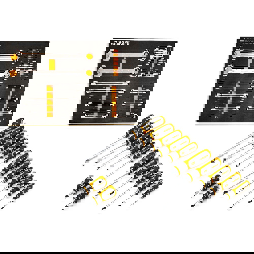 Combination Hand Tool Sets; Set Type: Mechanic's Tool ; Number Of Pieces: 33 ; Measurement Type: Inch ; Tool Finish: Full Polish Chrome ; Container Type: Precut Foam Tray ; Tether Style: Not Tether Capable