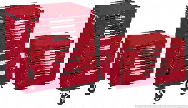 7 Drawer, 2 Piece, Red Steel Roller Cabinet Combo