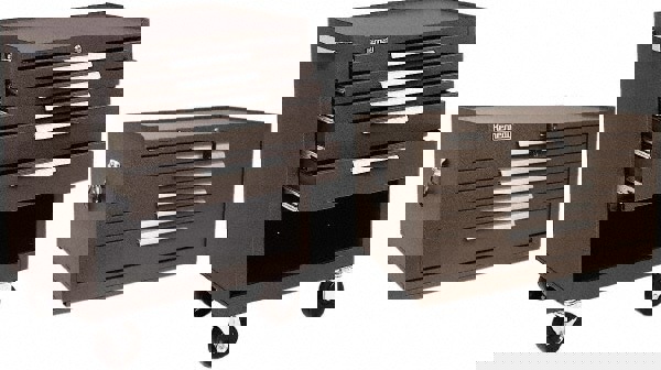 5 Drawer, 2 Piece, Brown Steel Roller Cabinet Combo