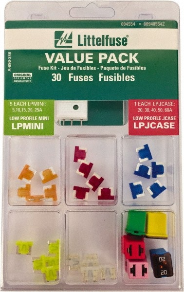 Fuse Service Kits; Compatible Fuse Class: ATO ; Includes: 5 each Low Profile Mini and 1 each Low Profile JCase of 5, 10, 15, 20, 25, 30, 40, 50, and 60 amps ; Fuse Type: OEM ; UNSPSC Code: 39121600