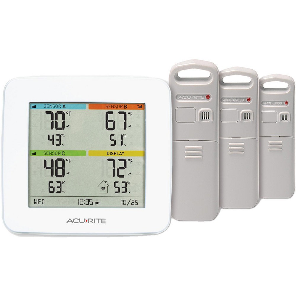Weather Stations; Measures: Humidity; Temperature ; Wifi Capability: No ; Lightning Detector: No ; Measures Indoor Temperature: Yes ; Anemometer: No ; Measures Indoor Humidity: Yes
