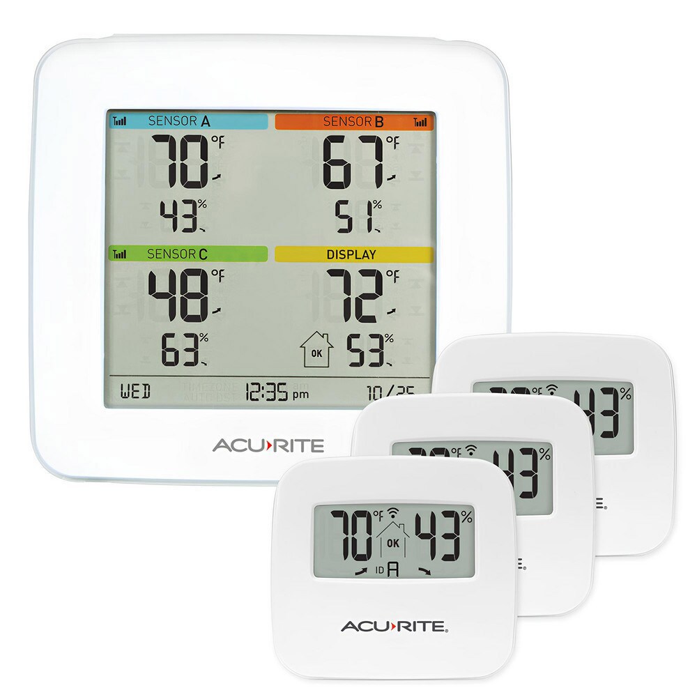 Weather Stations; Measures: Humidity; Temperature ; Wifi Capability: No ; Lightning Detector: No ; Measures Indoor Temperature: Yes ; Anemometer: No ; Measures Indoor Humidity: Yes