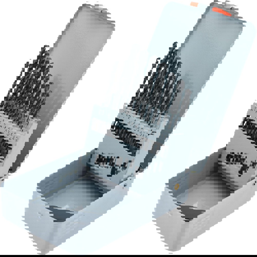 Drill Bit Set: Jobber Length Drill Bits, 19 Pc, 118 deg, High-Speed Steel