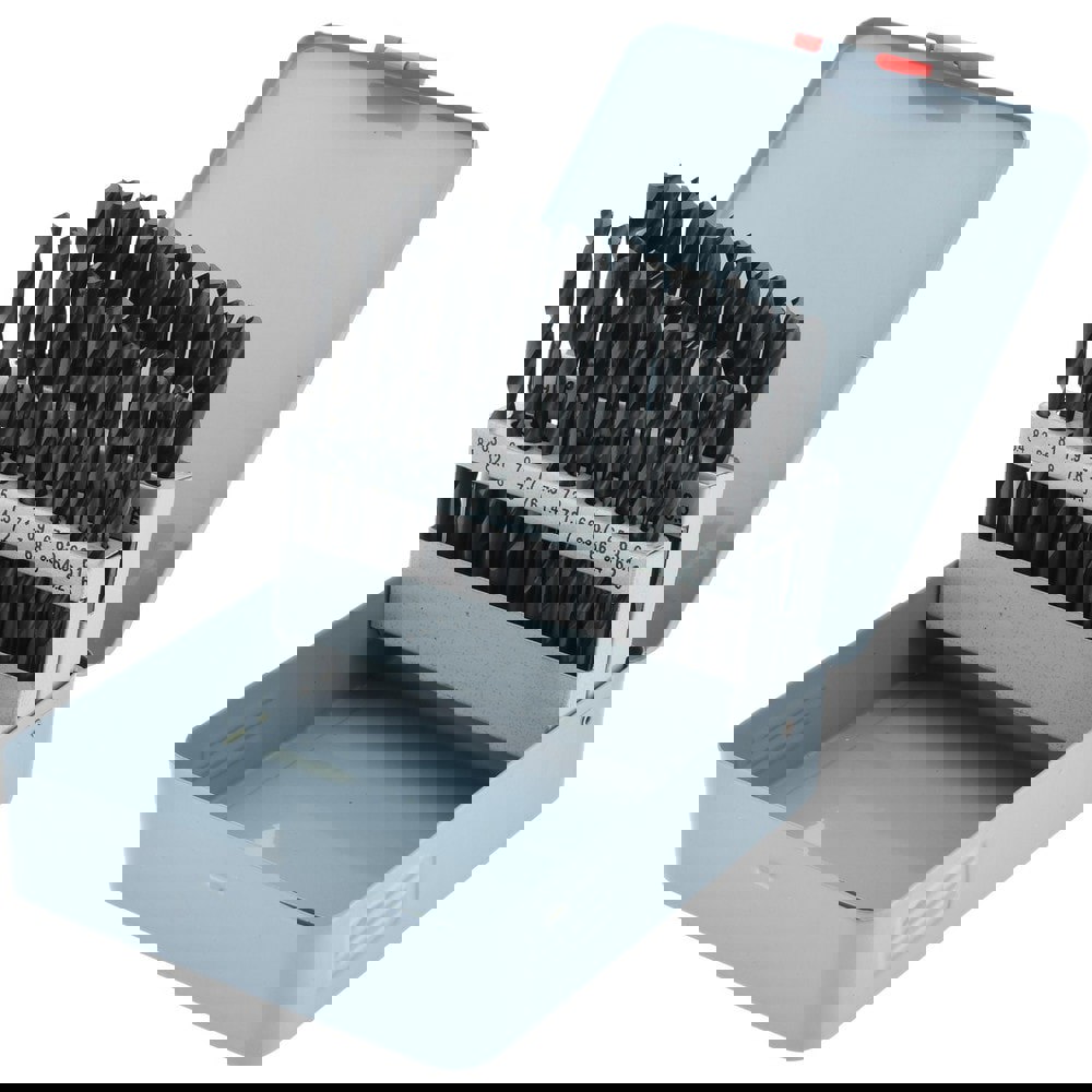 Drill Bit Set: Jobber Length Drill Bits, 41 Pc, 118 deg, High-Speed Steel