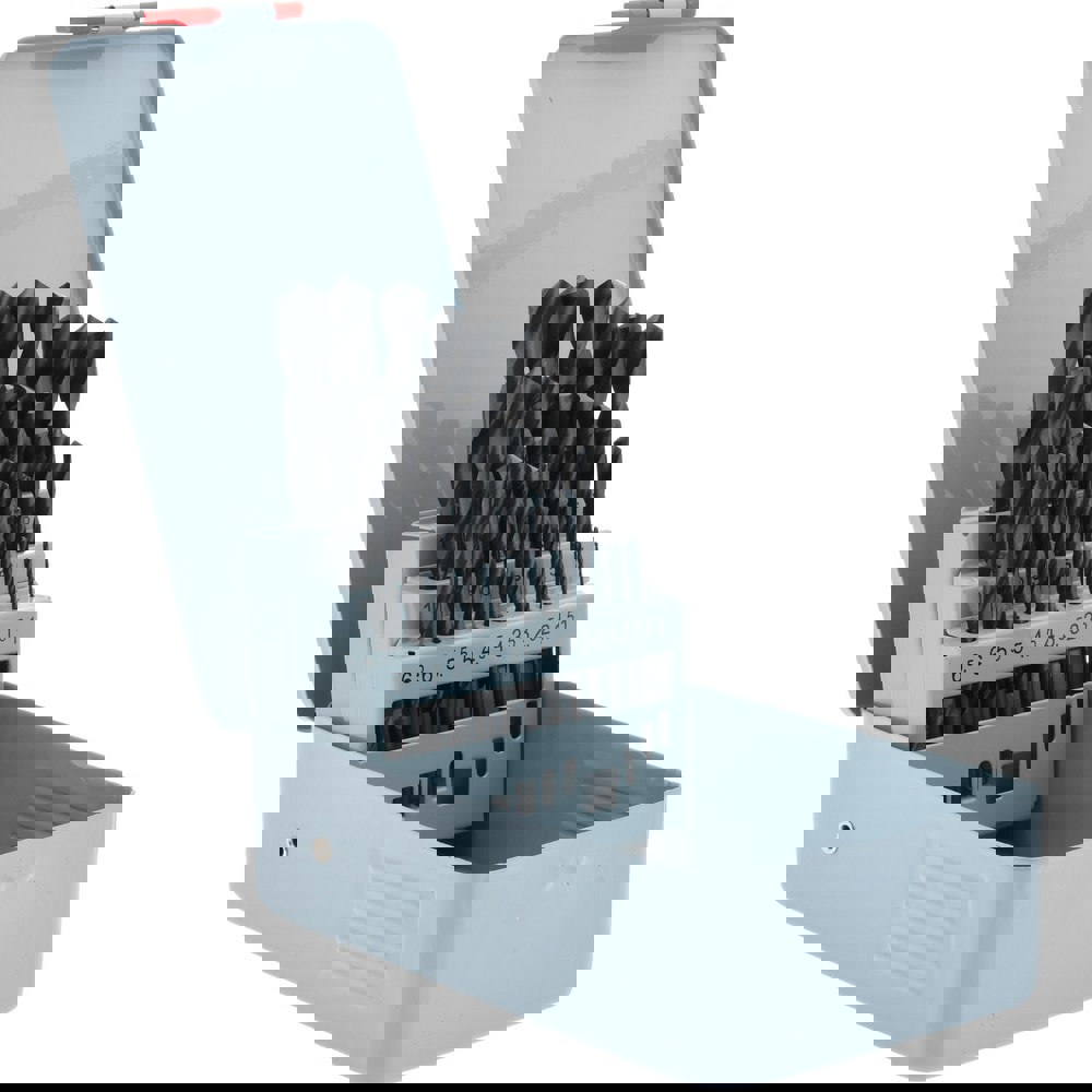 Drill Bit Set: Jobber Length Drill Bits, 25 Pc, 118 deg, High-Speed Steel