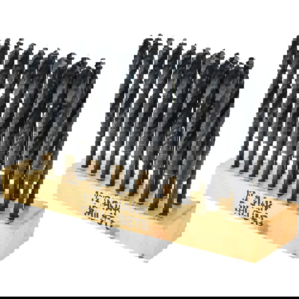 Drill Bit Set: Reduced Shank Drill Bits, 17 Pc, 118 &deg;, High Speed Steel