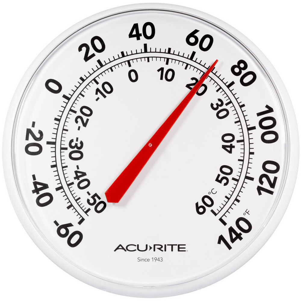 Surface Thermometers; Thermometer Type: Window/Wall Thermometer ; Minimum Temperature: -60 ; Maximum Temperature: 1400F ; Temperature Accuracy: +/- 4 F ; Dial Diameter: 12.5in ; Graduation: 1.0000