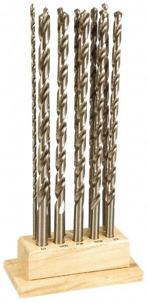 Drill Bit Set: Aircraft Extension Length Drill Bits, 10 Pc, 118 &deg;, High Speed Steel