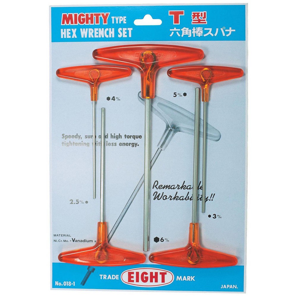Hex Key Sets; Ball End: No ; Handle Type: T-Handle ; Measurement Type: Metric ; Hex Size: 2.5 mm, 3 mm, 4 mm, 5 mm, 6 mm ; Material: Steel ; Overall Length (mm): 233.0000