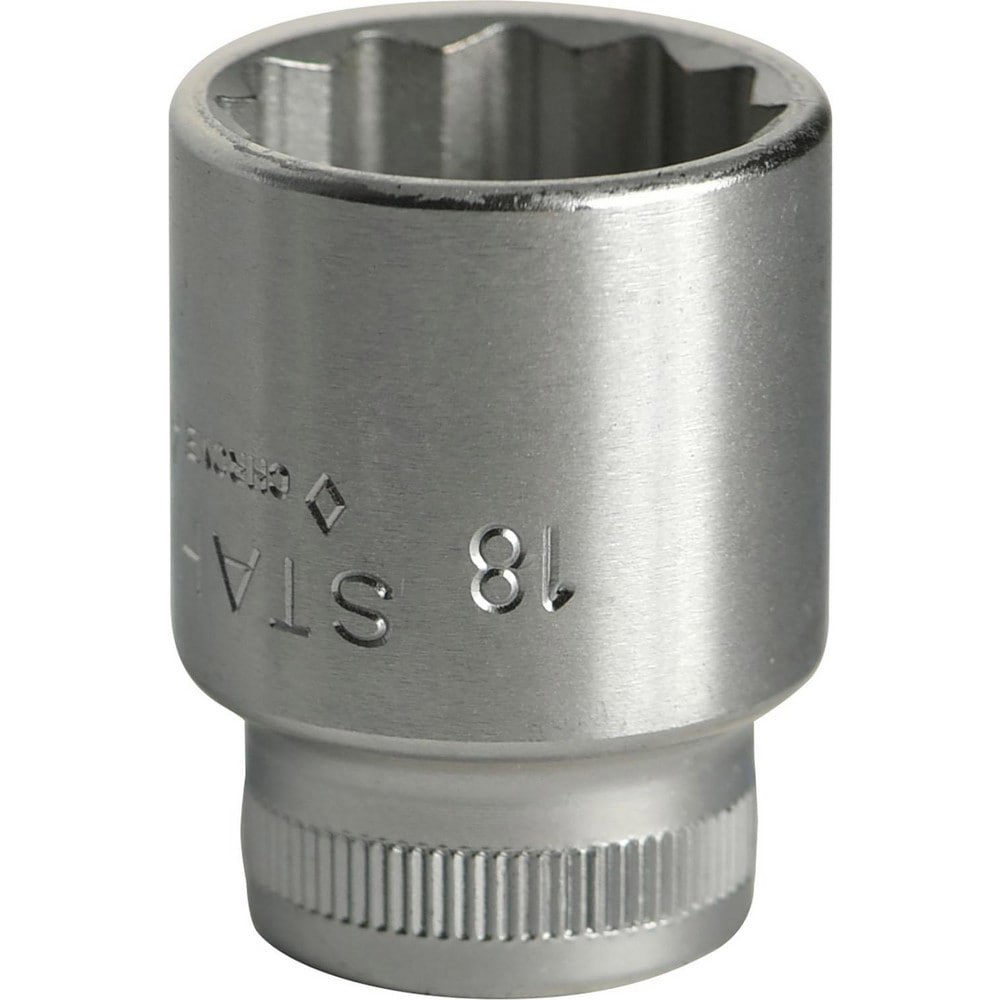Hand Sockets; Socket Type: Standard ; Drive Size: 3/8in (Inch); Socket Size (mm): 18 ; Drive Style: Hex ; Number Of Points: 12 ; Overall Length (Decimal Inch): 1.0700