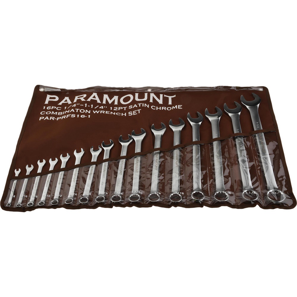 16 Pc, 1/4 in, 3/8 in, 1/2 in, 9/16 in, 5/8 in, 11/16 in, 3/4 in, 13/16 in, 7/8 in, 15/16 in, 1 in, 1-1/16 in, 1-1/4 in, 5/16, 1-1/8 & 7/16 Wrench, Inch