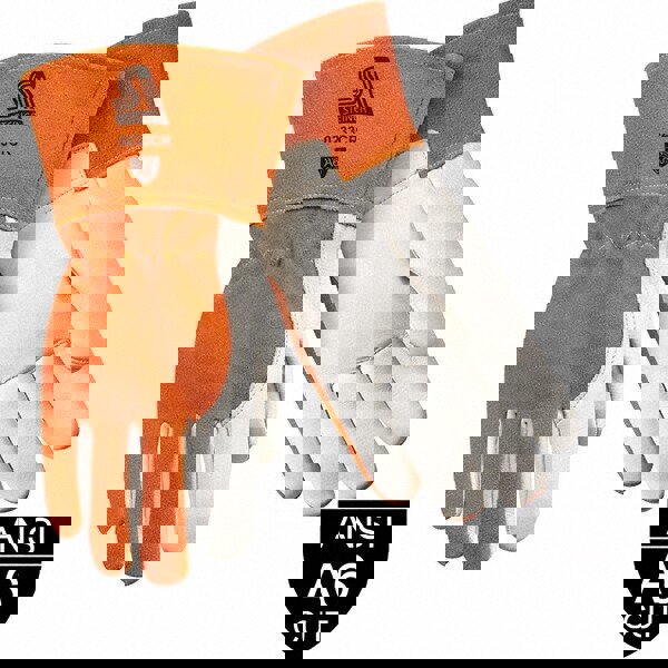 Welding Gloves: Size 2X-Large, Grain Cowhide Leather, MIG Welding Application