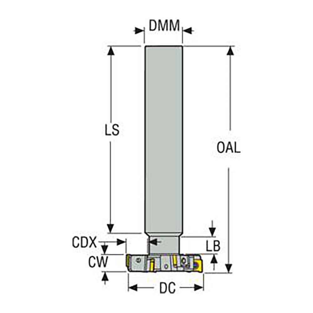 Indexable Slotting Cutter: 10 mm Cutting Width, 40 mm Cutter Dia, Shank Connection, 12 mm Max Depth of Cut, 20 mm Shank Dia, 5.0394
