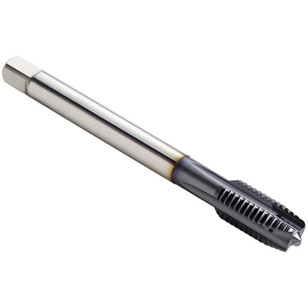 Spiral Point Tap: M18x2.5 Metric, 4 Flutes, Plug Chamfer, 6H Class of Fit, High-Speed Steel-E, TiCN Coated