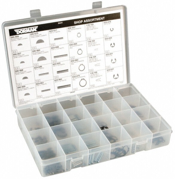 260 Piece E Style External Retaining Ring, Hair Pin Clip, Spring Pin & Woodruff Key Assortment