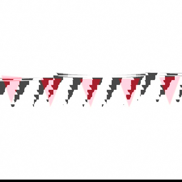 Pennants; Color: Red ; Overall Length (Feet): 100.00 ; Pennant Length (Inch): 18 ; Pennant Width (Inch): 12 ; Material: Vinyl ; Tensile Strength (Lb./Inch): 107