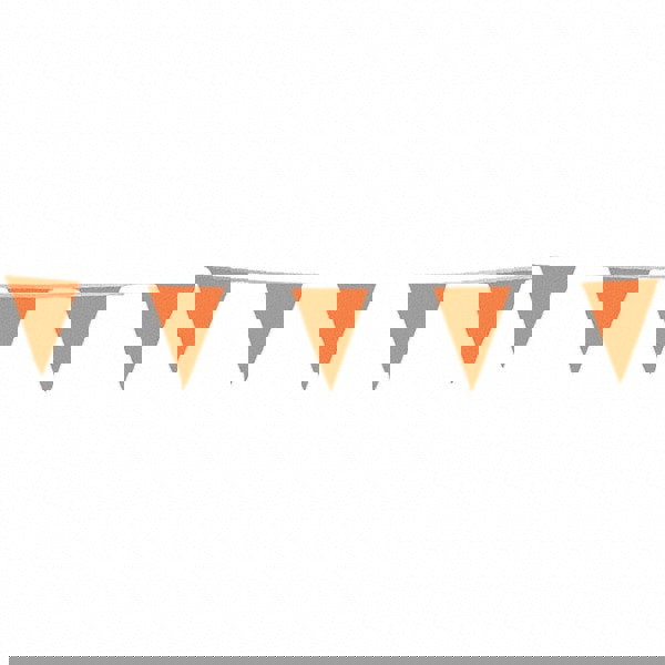 Pennants; Color: Orange ; Overall Length (Feet): 60.00 ; Pennant Length (Inch): 18 ; Pennant Width (Inch): 12 ; Material: Vinyl ; Tensile Strength (Lb./Inch): 107