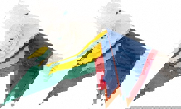 Pennants; Color: Multicolored ; Overall Length (Feet): 60.00 ; Pennant Length (Inch): 12 ; Pennant Width (Inch): 9 ; Number of Pennants: 50 ; Material: Vinyl