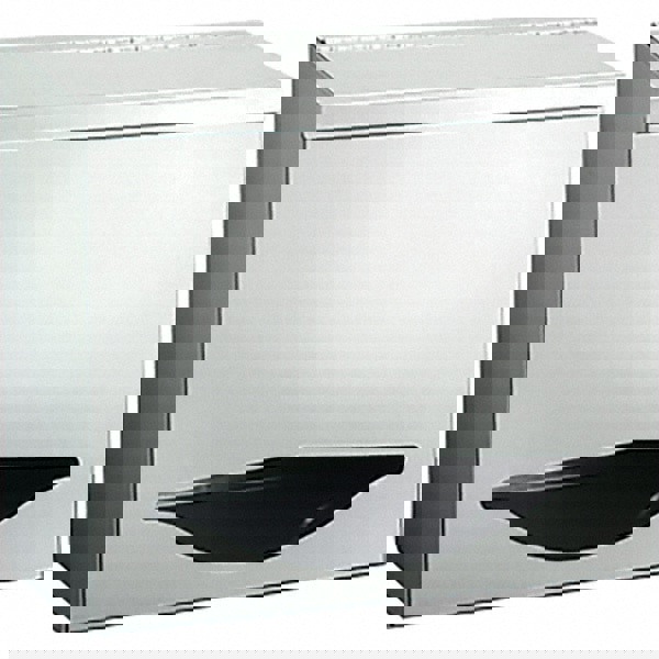 PPE Dispensers; Dispenser Type: Disposable Glove Dispenser ; Mount Type: Surface ; Lid: Yes ; Overall Length: 5.5in; 140mm ; Material: Stainless Steel ; Color: Silver