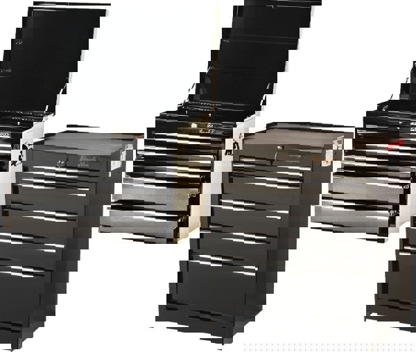 5 Drawer, 2 Piece, Black Steel Top Chest/Roller Cabinet Combo