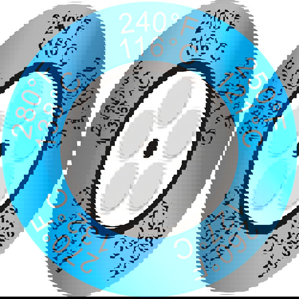 Temperature Indicating Labels; Indicator Use: One Time ; Temperature Rating: 116; 121; 127; 132; 138 ; Accuracy: +/-1.5C ; Application: Permanent indication of highest temperature reached