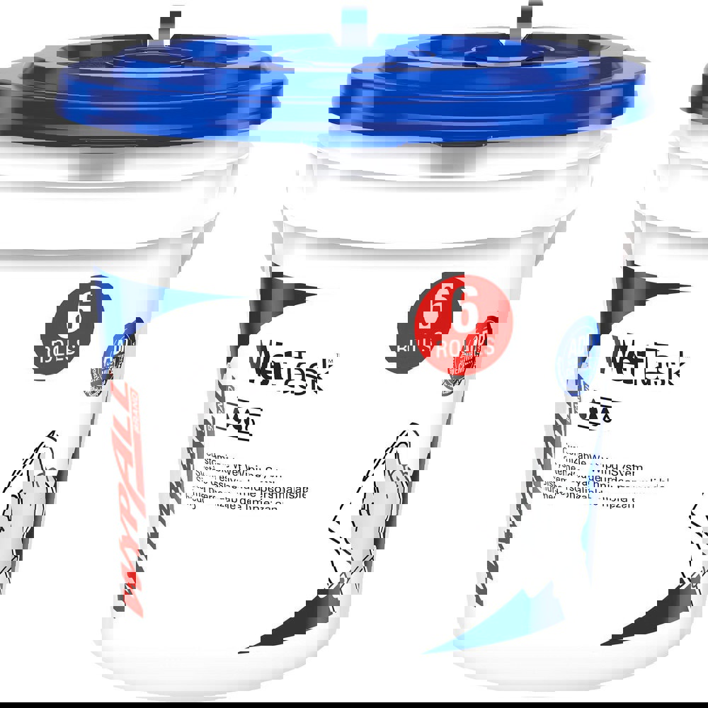 PowerClean WetTask Wipers for Disinfectants, Sanitizers & Solvents, Center-Pull Roll, White, Bucket Included