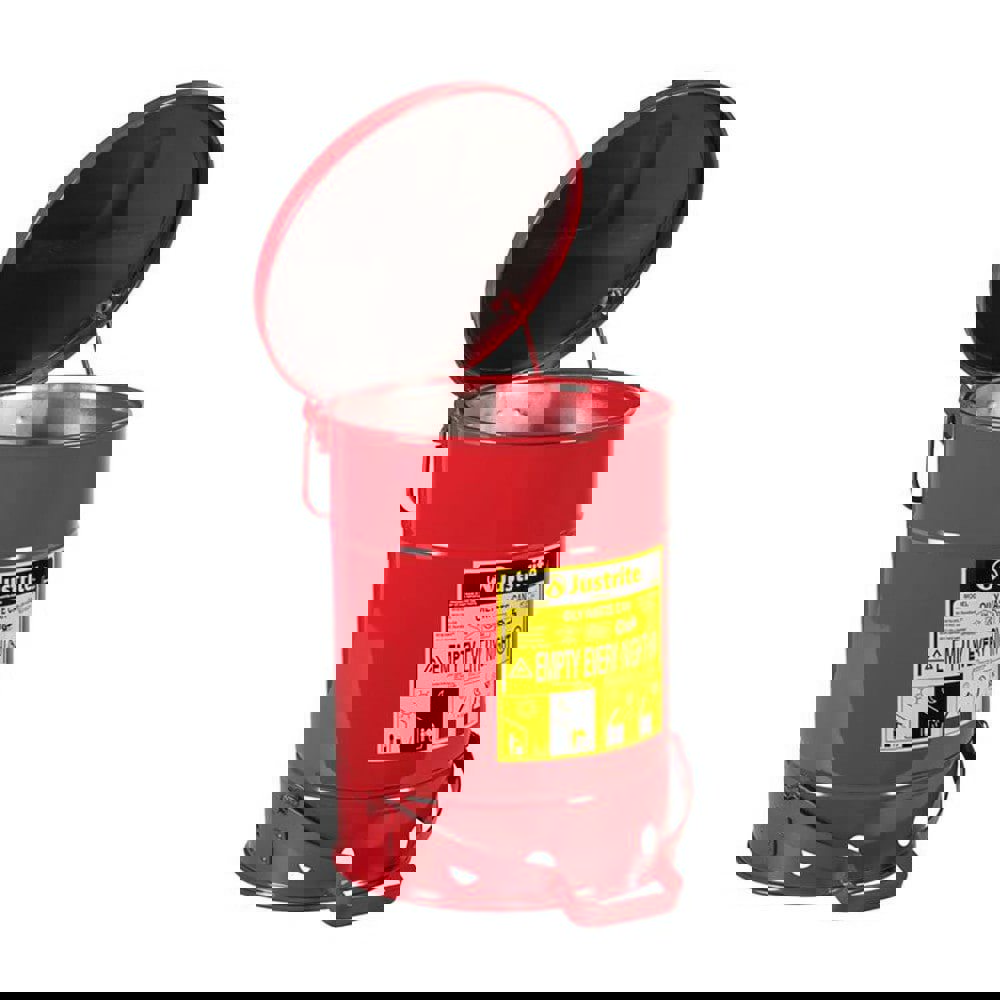 Oily Waste Cans; Capacity: 6.000 ; Material: Steel ; Color: Red; Red ; Opening Style: Foot Operated ; Overall Height: 15.875in ; Overall Diameter: 11.875in