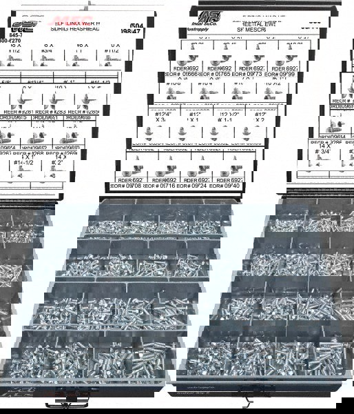 1,025 Piece, #8x3/4 to 1/4x2, Steel Sheet Metal Screw Assortment