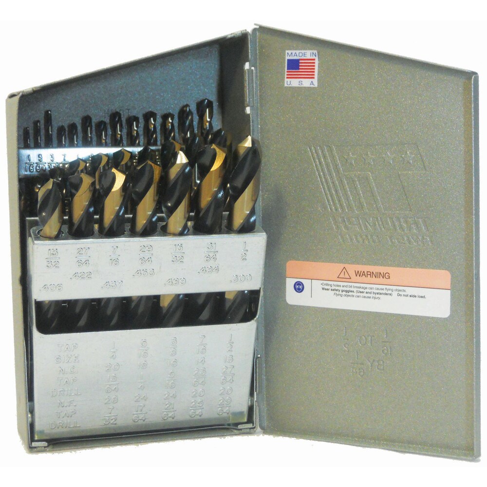 Drill Bit Set: Jobber Length Drill Bits, 60.0 Pc, 135 deg, High-Speed Steel