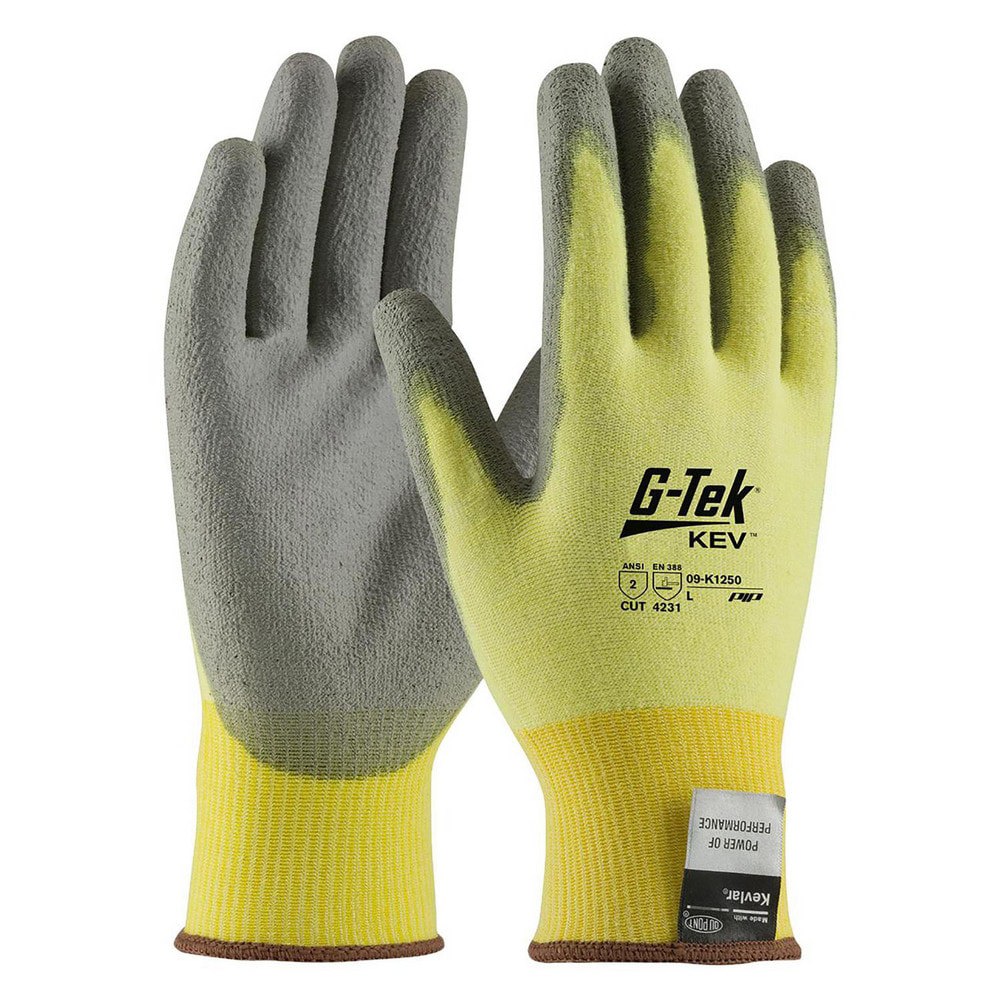 Cut, Puncture & Abrasion-Resistant Gloves: G-Tek 09-K1250, Size 2X-Large, ANSI Cut A2, ANSI Puncture 2, Polyurethane, Kevlar