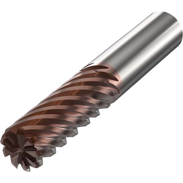 Corner Radius End Mill: 16 mm Dia, 44 mm LOC, 1 mm Radius, 9 Flutes, Solid Carbide