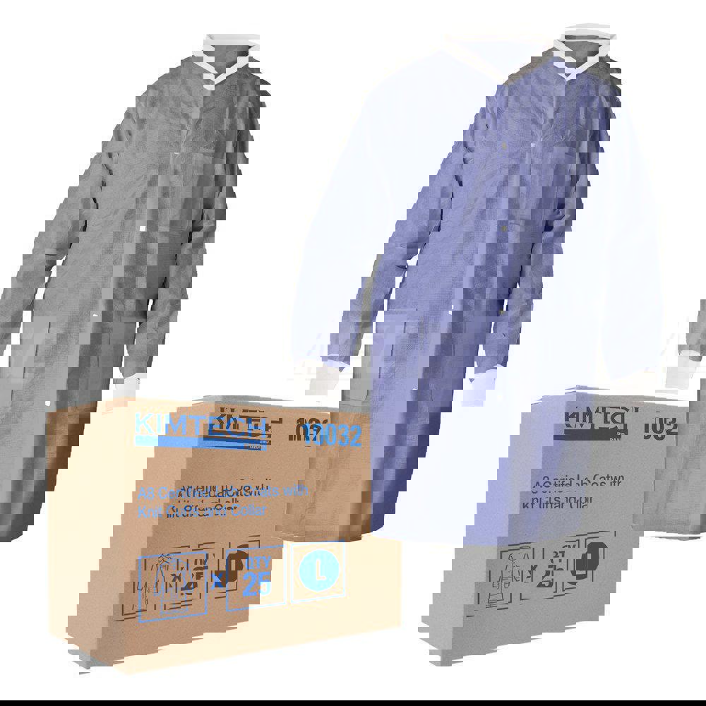 General Purpose Lab Coat: Size Large, Polyester, Blue, 3 Pocket