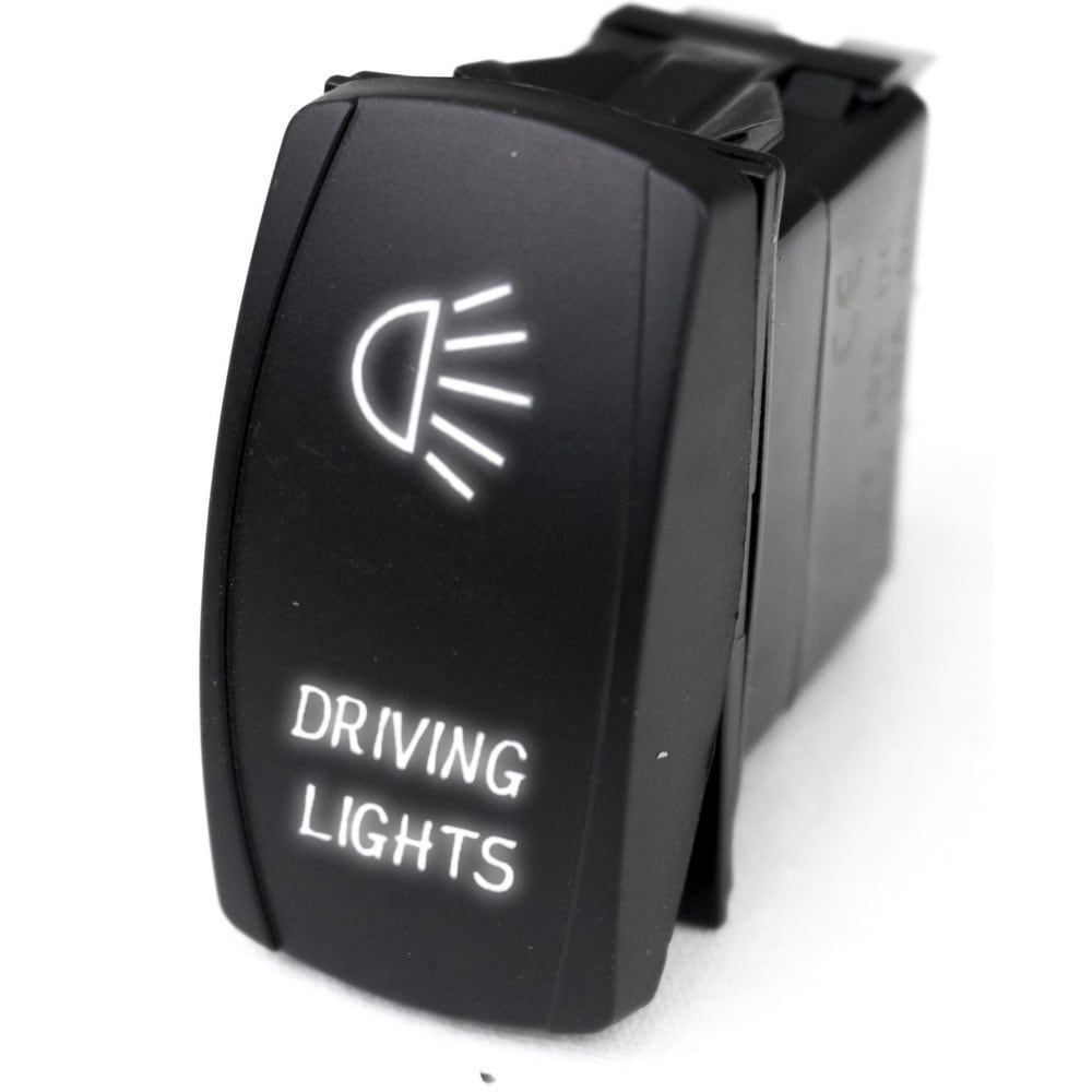 Automotive Switches; Switch Type: Driving Lights LED Rocker Switch ; Number Of Connections: 5 ; Contact Form: SPST ; Sequence: On-Off ; Amperage: 20 A ; Voltage: 12 VDC