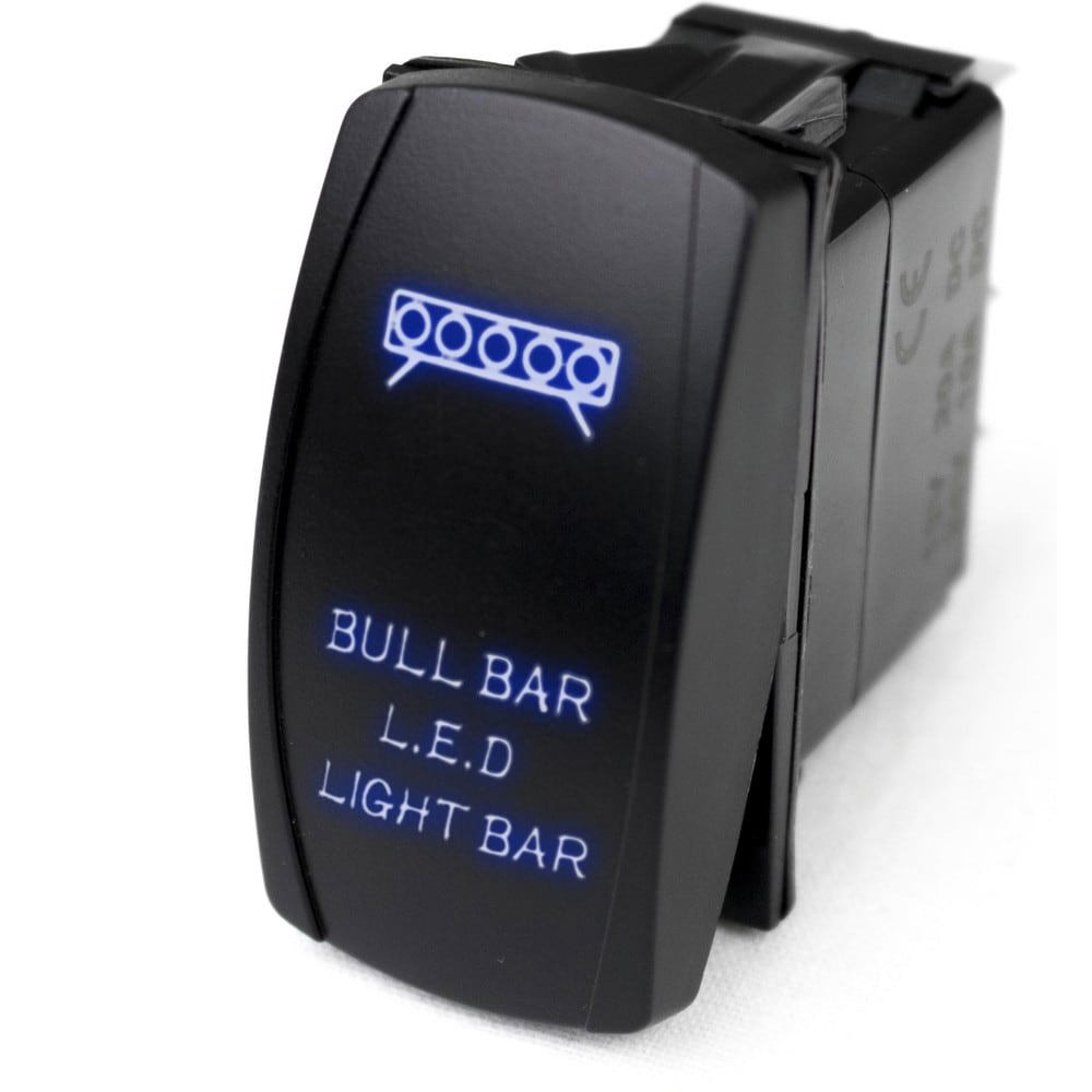 Automotive Switches; Switch Type: Bull Bar LED Light Bar Rocker Switch ; Number Of Connections: 5 ; Contact Form: SPST ; Sequence: On-Off ; Amperage: 20 A ; Voltage: 12 VDC