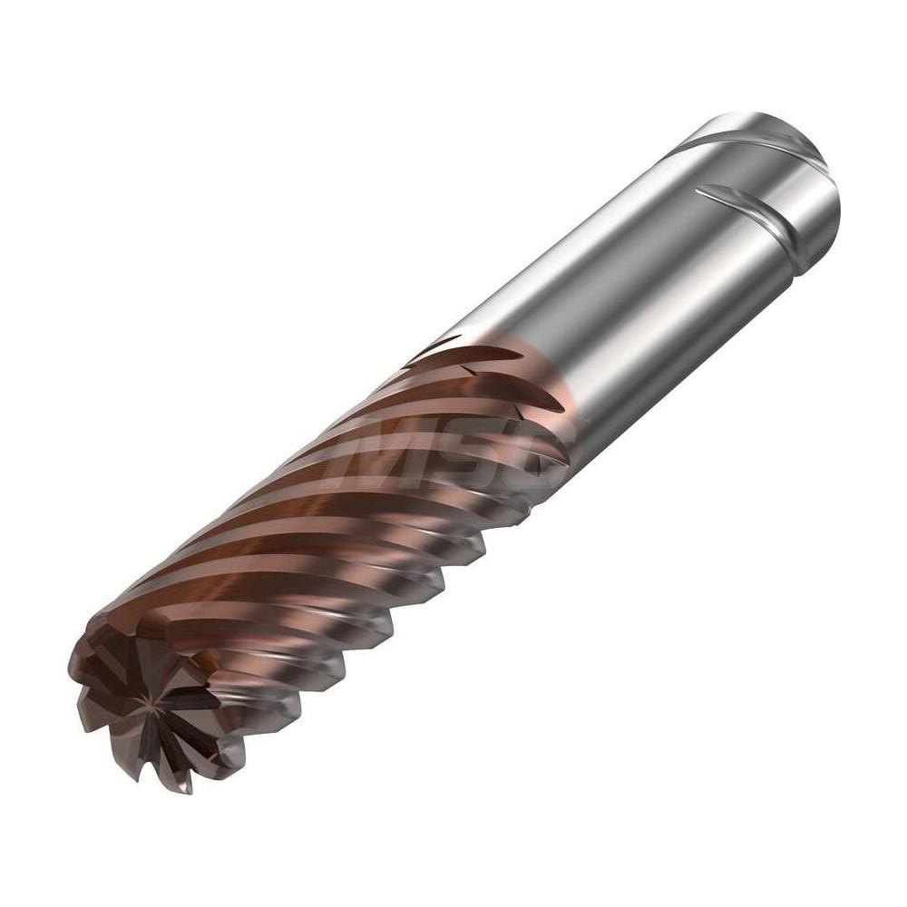 Corner Radius End Mill: 12 mm Dia, 45 mm LOC, 2 mm Radius, 9 Flutes, Solid Carbide