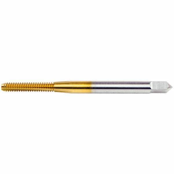 Straight Flute Tap: #4-40 UNC, 3 Flute, Bottoming Chamfer, 2B & 3B Class of Fit, High-Speed Steel, TiN Finish