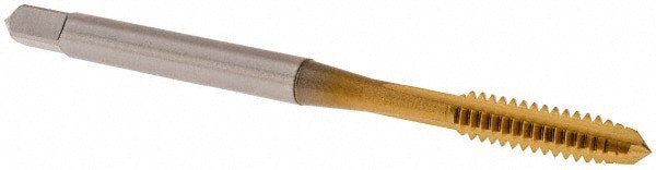 Straight Flute Tap: #6-32 UNC, 3 Flute, Plug Chamfer, 3B Class of Fit, High-Speed Steel, TiN Finish