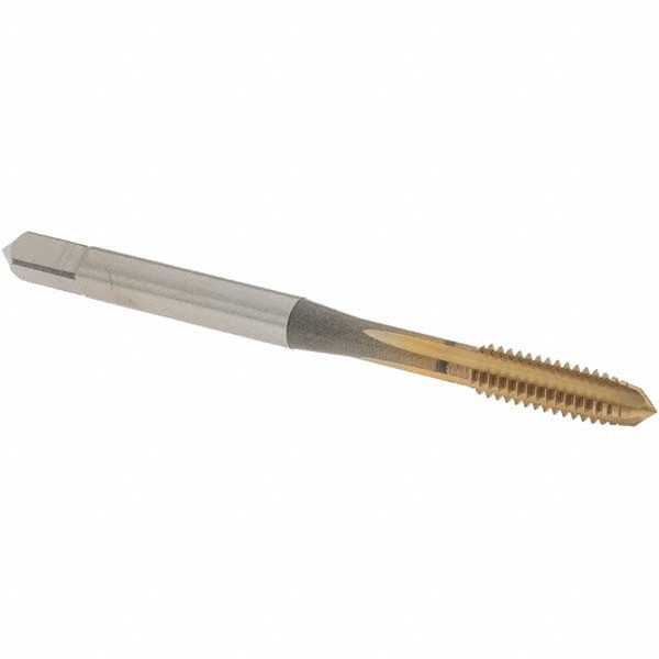 Straight Flute Tap: #8-32 UNC, 4 Flute, Plug Chamfer, 3B Class of Fit, High-Speed Steel, TiN Finish