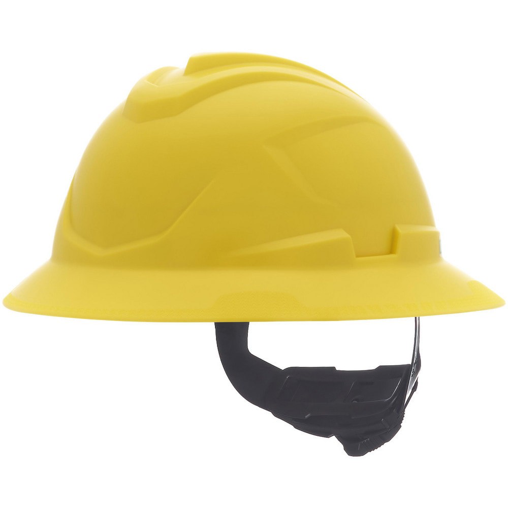 Hard Hats; Hard Hat Style: Full Brim ; Color: Yellow ; Adjustment Type: Ratchet ; Application: Construction; Energy Company; Heat Protection; Manufacturing; Mining; Oil and Gas; Utilities ; Material: Polyethylene ; ANSI Type: ANSI Z89.1 2014