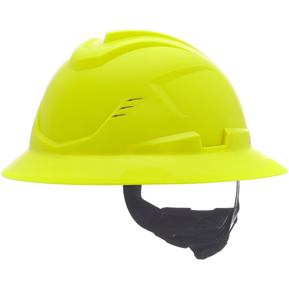 Hard Hats; Hard Hat Style: Full Brim ; Color: High-Visibility Yellow-Green ; Adjustment Type: Ratchet ; Application: Construction; Energy Company; Heat Protection; Manufacturing; Mining; Oil and Gas; Utilities ; Material: Polyethylene