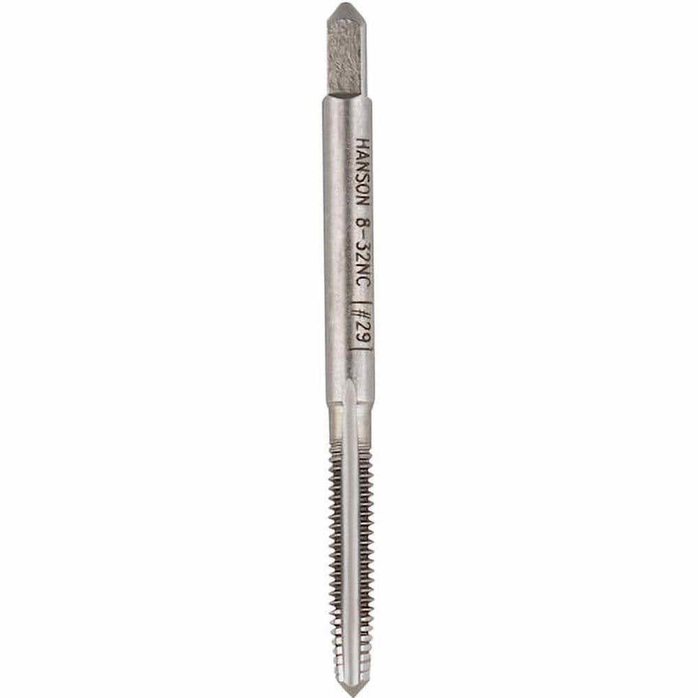 Straight Flute Tap: #8-32 UNC, 4 Flute, Taper Chamfer, 2B Class of Fit, Carbon Steel, Bright/Uncoated Finish