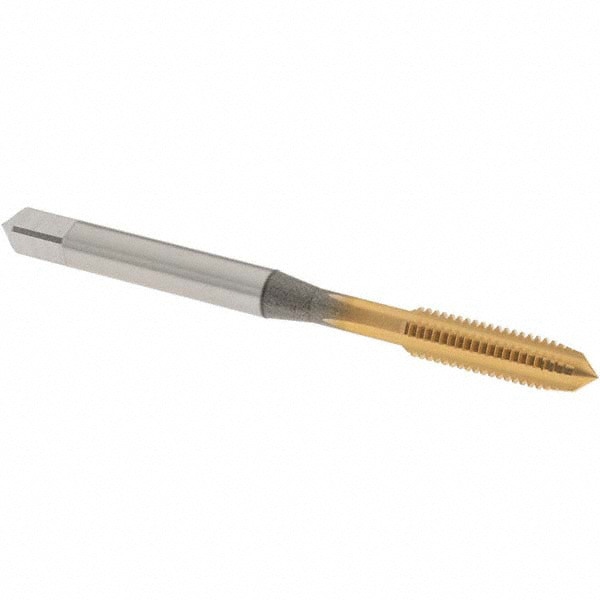 Straight Flute Tap: #10-32 UNF, 4 Flute, Plug Chamfer, 2B Class of Fit, High-Speed Steel, TiN Finish