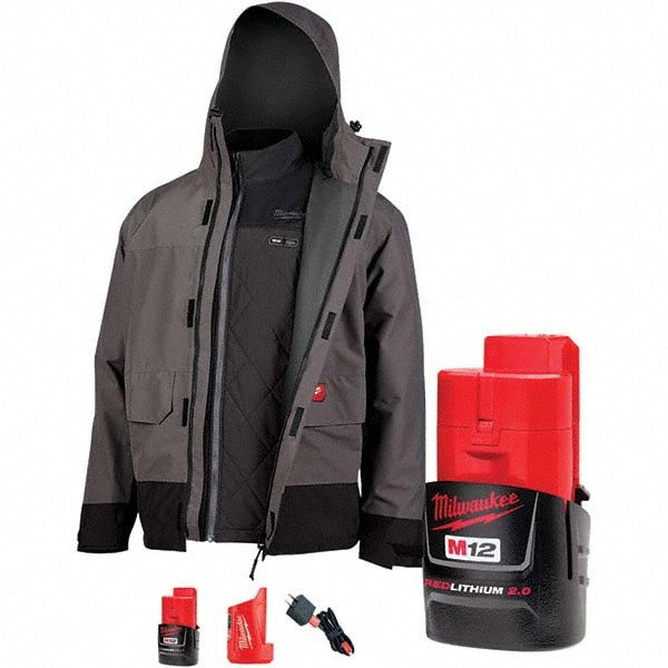 Heated Jacket: Size 2X-Large, Gray, Polyester & Polyurethane