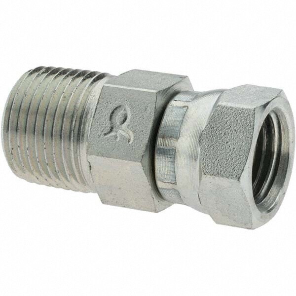 Industrial Pipe Straight Swivel Adapter: 1/2-14 Female Thread, 3/4-14 Male Thread, NPTF x NPTM