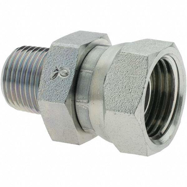 Industrial Pipe Straight Swivel Adapter: 1/2-14 Female Thread, 3/8-18 Male Thread, NPTF x NPTM