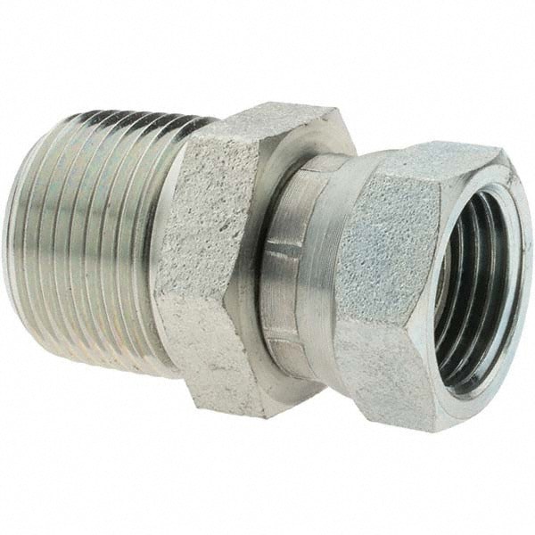 Industrial Pipe Straight Swivel Adapter: 3/4-14 Female Thread, 1/2-14 Male Thread, NPTF x NPTM