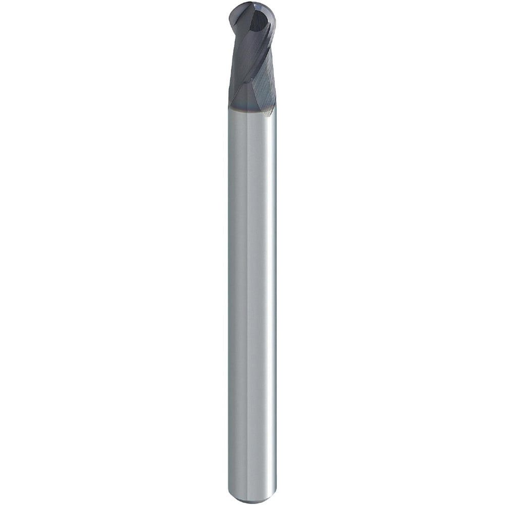 Ball End Mills; Mill Diameter (Decimal Inch): 0.0787 ; Mill Diameter (mm): 2.00 ; Number Of Flutes: 2 ; End Mill Material: Solid Carbide ; Length of Cut (Decimal Inch): 0.1181 ; Length of Cut (mm): 3.00