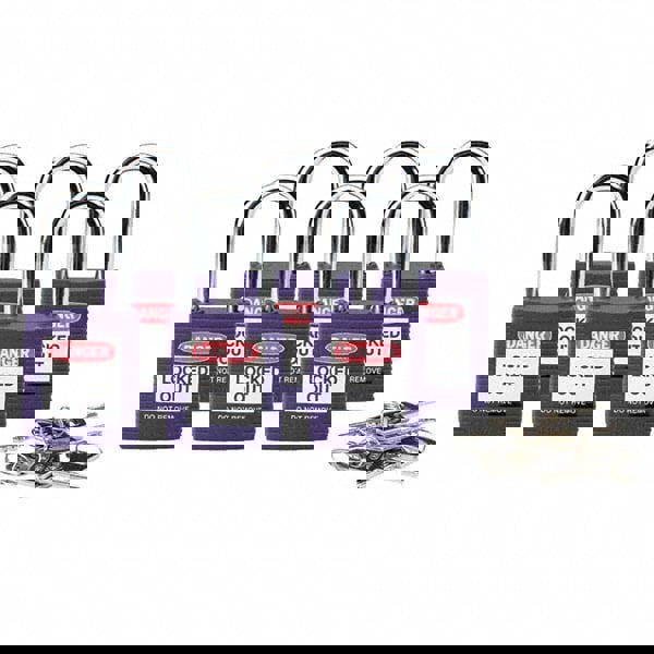 Lockout Padlock: Keyed Different, Key Retaining, Nylon, Nylon Shackle, Purple