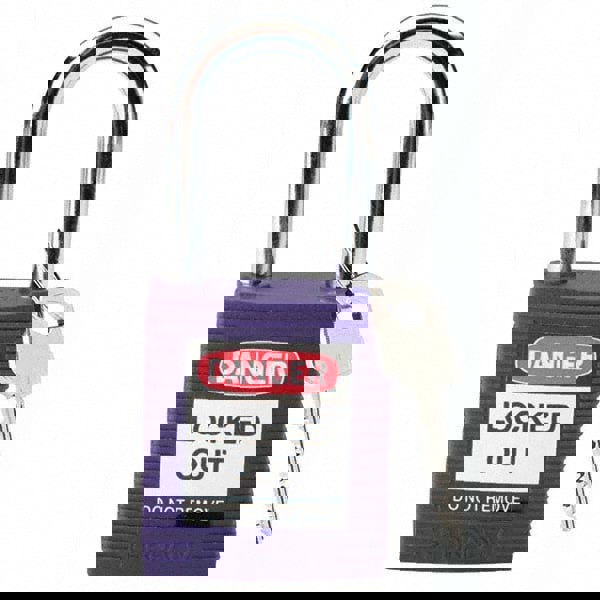 Lockout Padlock: Keyed Different, Key Retaining, Nylon, Nylon Shackle, Purple