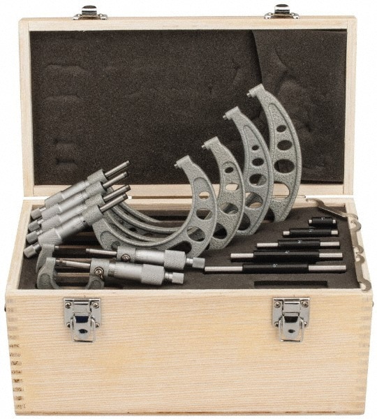 Mechanical Outside Micrometer Set: 6 Pc, 0 to 6
